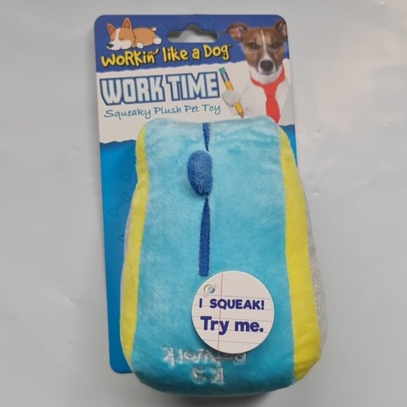 Tzumi Workin Like A Dog Squeaky Plush Chew Pet Toy - Picture 1 of 4